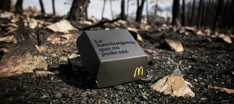 Una caixa d?una hamburguesa McDonalds negra al mig d?un bosc